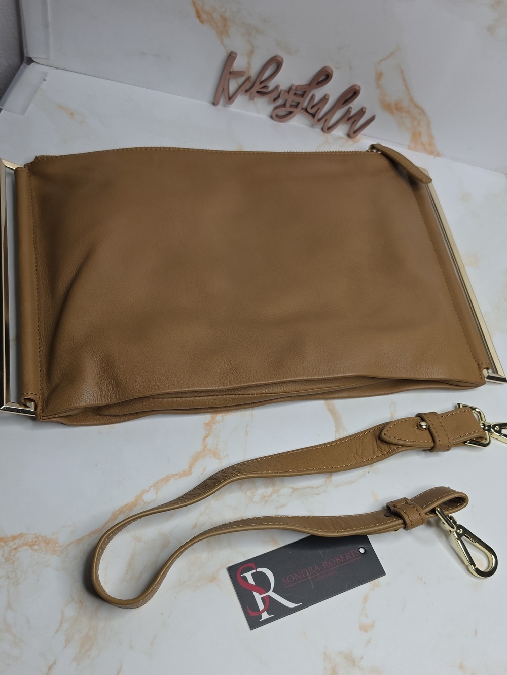 Sondra Roberts Tan Napa Leather Shoulder Bag New